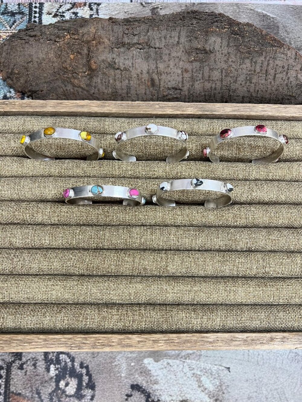 Handmade Sterling Silver Multi Stones Bracelet with Signed Nizhoni